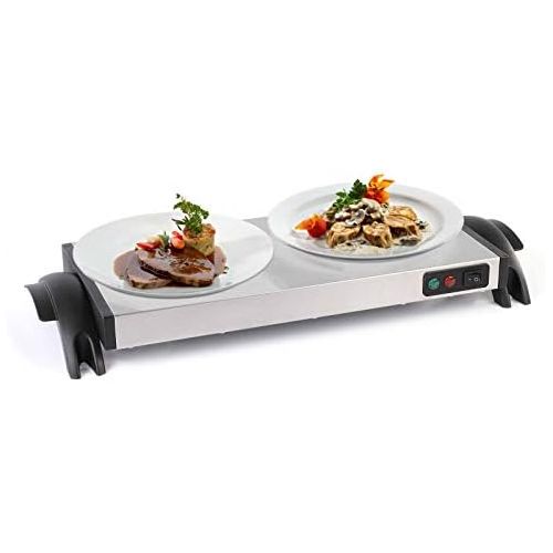  [아마존베스트]DomoClip Electric Wireless Warming Plate 20 x 40 cm (Stainless Steel, 600 Watt, Buffet Heater, Removable Power Cord)