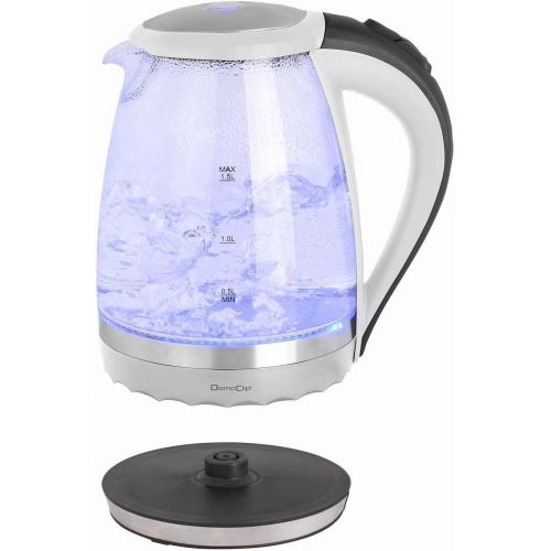  Domoclip Wasserkocher Glas 1,5 Liter Kabellos Anti-Kalkfilter 2200 Watt Beleuchtung Wasserstandsanzeige Edelstahl Basis (UEberhitzungsschutz, Automatische Abschaltung, Sicherheitsklappdeckel