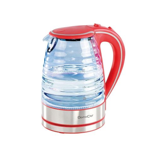  Domoclip Kabelloser Wasserkocher Glas Edelstahl Blaue Beleuchtung Wasserstandsanzeige (1,7 Liter, Starke 1350 Watt, Kontrollleuchte, Antikalk-Filter, Rot)