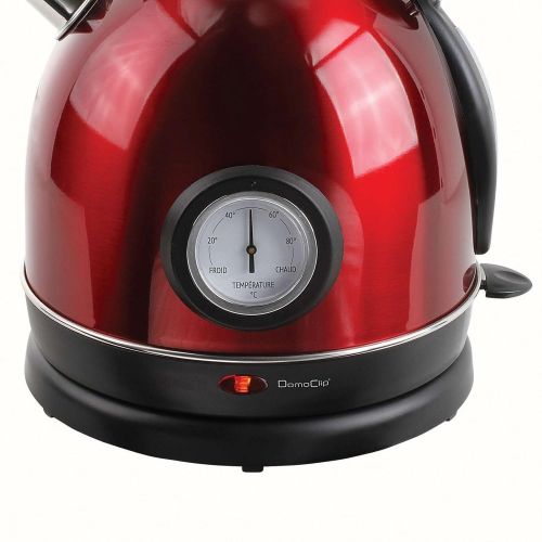  Domoclip Wasserkocher mit Temperaturanzeige Rot Vintage Edelstahl Wasserkessel Wasserstandsanzeige (Teekanne, 1,8 Liter, Starke 1800 Watt, mit Thermometer, Kabellos)