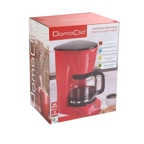  Domoclip Kaffeemaschine mit Glaskanne und Permanentfilter (Kaffeeautomat fuer ca. 15 Tassen, Warmhalteplatte, 950 Watt, rot-schwarz)