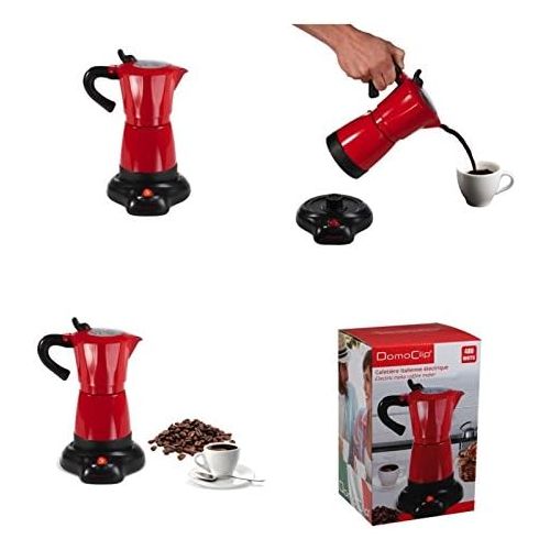  Domoclip Elektrischer Espressokocher 300 ml in rot Aluminium (Mokka-Kocher, kabellos, Warmhaltefunktion, Espresso-Bereiter, Kaffee-Bereiter, 480 Watt)