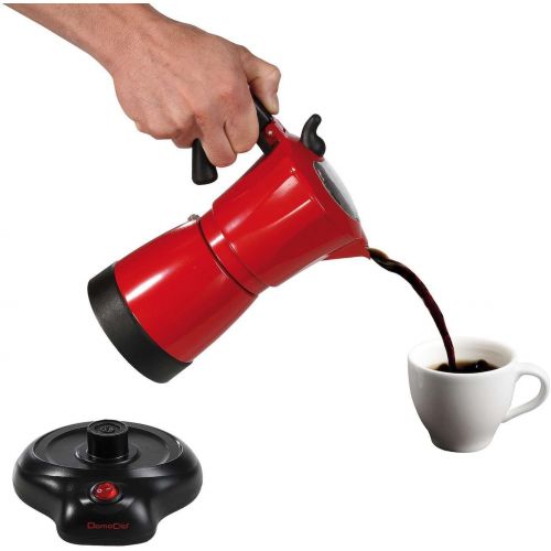  Domoclip Elektrischer Espressokocher 300 ml in rot Aluminium (Mokka-Kocher, kabellos, Warmhaltefunktion, Espresso-Bereiter, Kaffee-Bereiter, 480 Watt)