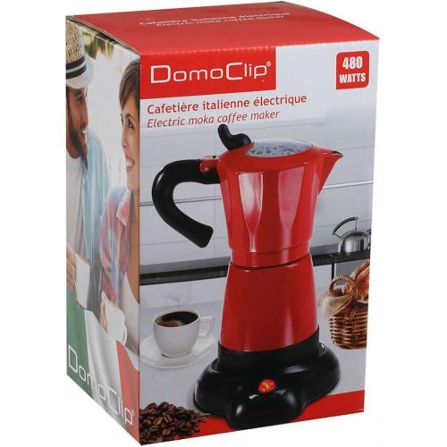  Domoclip Elektrischer Espressokocher 300 ml in rot Aluminium (Mokka-Kocher, kabellos, Warmhaltefunktion, Espresso-Bereiter, Kaffee-Bereiter, 480 Watt)