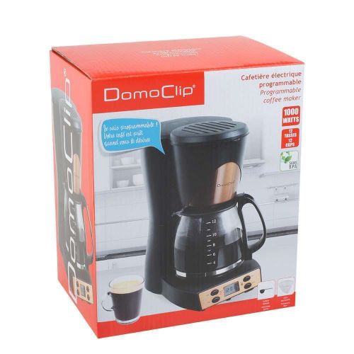  Domoclip Programmierbare Kaffeemaschine mit Glaskanne 1,5 Liter Timer Permanentfilter (Starke 1000 Watt, Kaffeeautomat 12 Tassen, Edelstahl Kupferfarben, Schwarz)