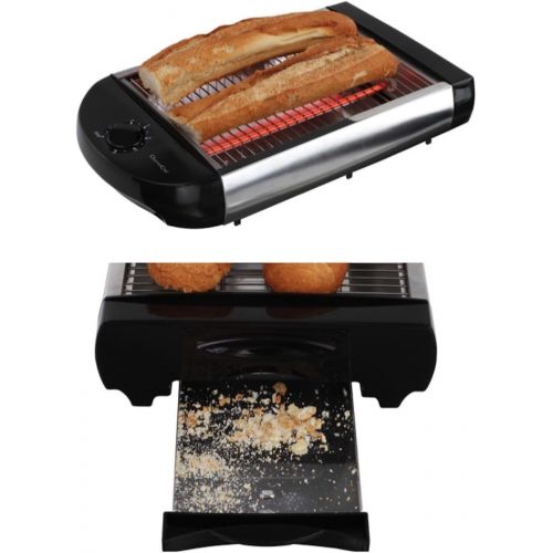  Domoclip Flachtoaster Brotroester Tischroester Edelstahl Toaster Kruemelschublade Broetchen Roester (Quarz Heizelement, Thermostat, Grill, 600 Watt, Automatische Abschaltung)