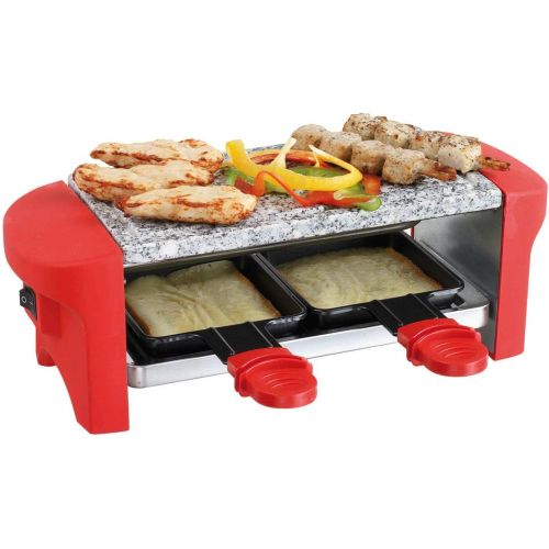  Domoclip Raclette 2 Personen Grillplatte Heisser Stein Tischgrill Elektrogrill (2 Pfannchen, Antihaftbeschichtung, Grill, Rot)