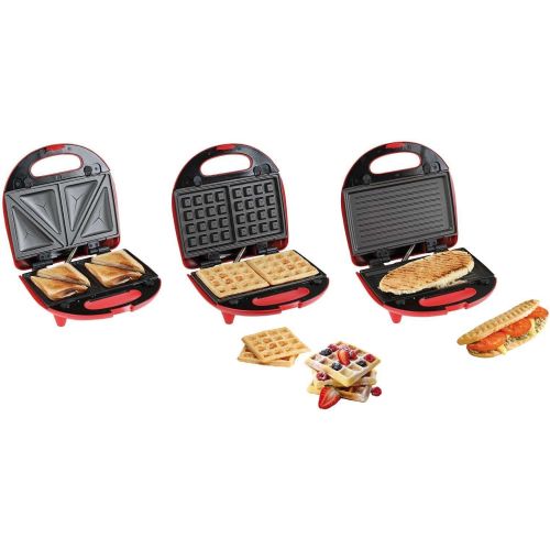  Domoclip 3in1 Doppel Waffeleisen Sandwichmaker Kontaktgrill Austauschbare Backflachen Elektrogrill (Tischgrill, Sandwichtoaster, 2 Belgische Waffeln, Panini Maker, Antihaftbeschichtung)