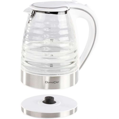  Domoclip Glass Kettle 1.7Litre, 1350Watts Light Stainless Steel (Blue Back LightWirelessAnti-Lime Filter, Water Level Indicator)