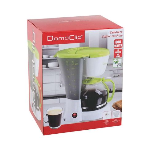  Domoclip Kaffeemaschine mit Glaskanne 1,5 Liter (Kaffeeautomat fuer ca. 12 Tassen, Warmhalteplatte, 800 Watt, weiss-gruen)