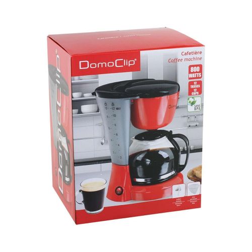  Domoclip Kaffeemaschine mit Glaskanne 1,5 Liter (Kaffeeautomat fuer ca. 12 Tassen, Warmhalteplatte, 800 Watt, rot-schwarz)