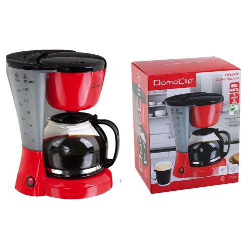  Domoclip Kaffeemaschine mit Glaskanne 1,5 Liter (Kaffeeautomat fuer ca. 12 Tassen, Warmhalteplatte, 800 Watt, rot-schwarz)