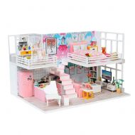Domybest Miniature Dollhouse Furniture Kit Wooden Dollhouse Miniatures DIY House Kit with Cover and Led Light