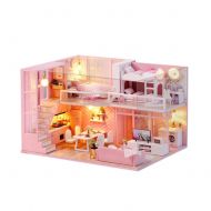 Domybest Miniature Dollhouse Furniture Kit Wooden Dollhouse Miniatures DIY House Kit with Cover and Led Light- Dream Angel