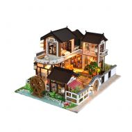 Domybestshop Domybest DIY Wooden Dolls House Handcraft Miniature Kit, House Model Furniture Building Blocks Gift Toys (China Style Town)