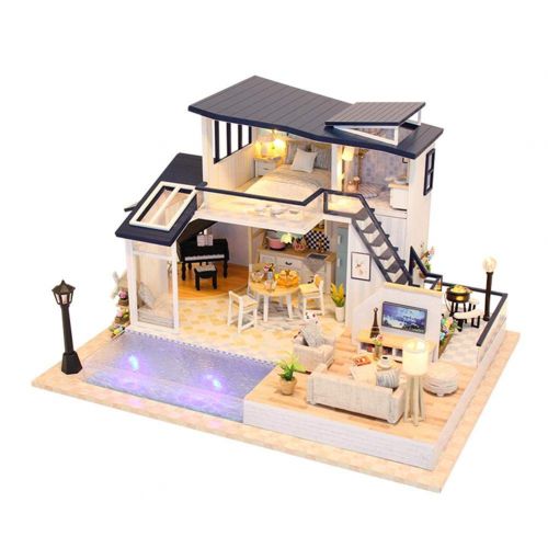  Domybestshop Domybest DIY Wooden Dolls House Handcraft Miniature Kit, House Model Furniture Building Blocks Gift Toys (China Style Town)