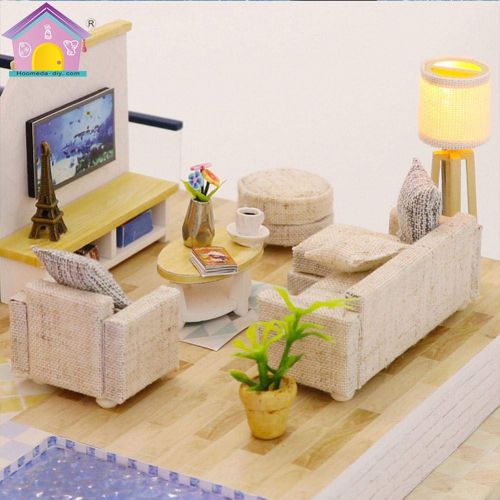  Domybestshop Domybest DIY Wooden Dolls House Handcraft Miniature Kit, House Model Furniture Building Blocks Gift Toys (China Style Town)