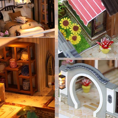  Domybestshop Domybest DIY Wooden Dolls House Handcraft Miniature Kit, House Model Furniture Building Blocks Gift Toys (China Style Town)