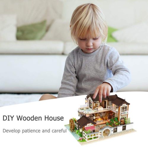  Domybestshop Domybest DIY Wooden Dolls House Handcraft Miniature Kit, House Model Furniture Building Blocks Gift Toys (China Style Town)