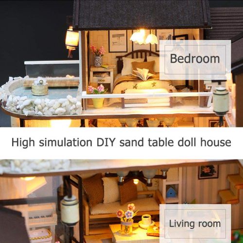  Domybestshop Domybest DIY Wooden Dolls House Handcraft Miniature Kit, House Model Furniture Building Blocks Gift Toys (China Style Town)