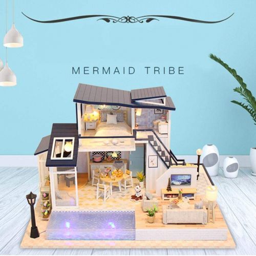  Domybestshop Domybest DIY Wooden Dolls House Handcraft Miniature Kit, House Model Furniture Building Blocks Gift Toys (China Style Town)