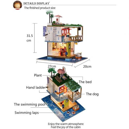  Domybestshop Domybest DIY Wooden Dolls House Handcraft Miniature Kit, House Model Furniture Building Blocks Gift Toys (China Style Town)