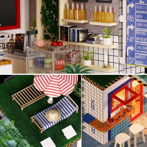  Domybestshop Domybest DIY Wooden Dolls House Handcraft Miniature Kit, House Model Furniture Building Blocks Gift Toys (China Style Town)