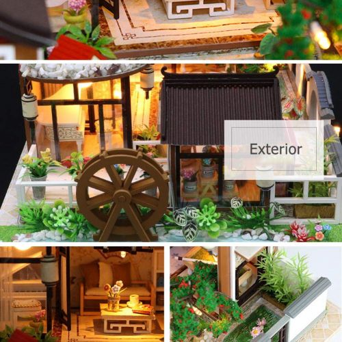  Domybestshop Domybest DIY Wooden Dolls House Handcraft Miniature Kit, House Model Furniture Building Blocks Gift Toys (China Style Town)