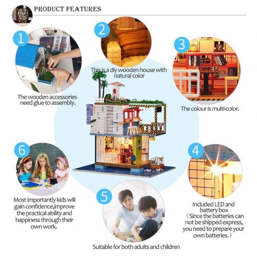  Domybestshop Domybest DIY Wooden Dolls House Handcraft Miniature Kit, House Model Furniture Building Blocks Gift Toys (China Style Town)