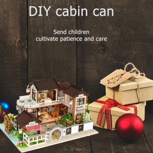  Domybestshop Domybest DIY Wooden Dolls House Handcraft Miniature Kit, House Model Furniture Building Blocks Gift Toys (China Style Town)