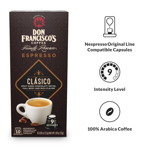  Don Franciscos Espresso Capsules, Clasico, Intensity 9 - Recyclable Coffee Pods (80 Count), Compatible with Nespresso OriginalLine Machines