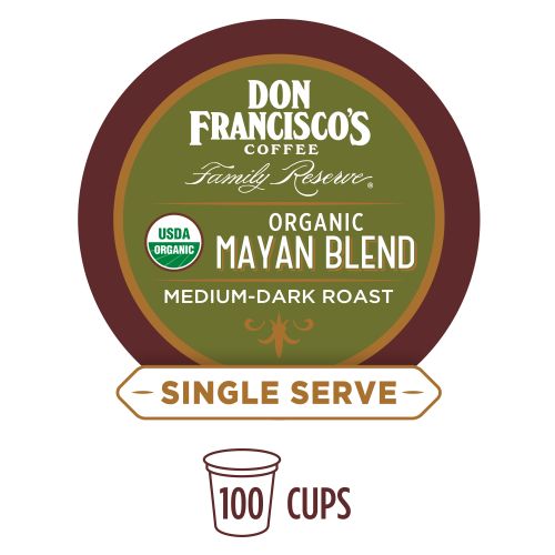  Don Franciscos Single Serve Coffee Pods, 100% Organic Mayan Blend Medium-Dark Roast, Compatible with Keurig K-cup Brewers, 100 Count