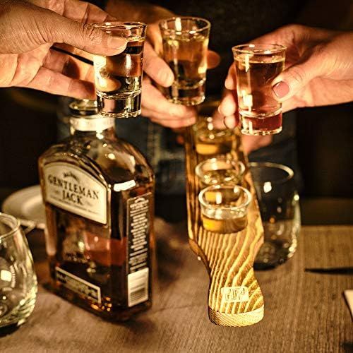  [아마존베스트]Don Paragone Shot Glasses Serving Tray and Shot Glass Set of 6 - Unique Rustic Wooden Holder for Drinking, Serving, Display and Storage - For Restaurant, Bar, Party, Family Gatheri