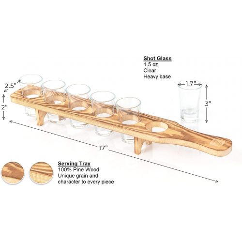  [아마존베스트]Don Paragone Shot Glasses Serving Tray and Shot Glass Set of 6 - Unique Rustic Wooden Holder for Drinking, Serving, Display and Storage - For Restaurant, Bar, Party, Family Gatheri