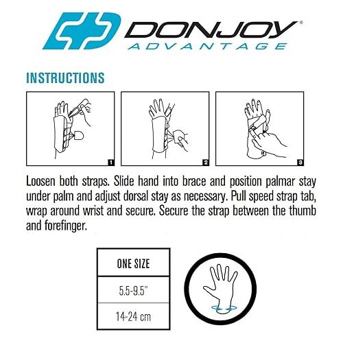  DonJoy Advantage DA161WB02-BLK-R Stabilizing Speed-Wrap Wrist Brace for Carpal Tunnel, Sprains, Strains, Tendonitis, Instabilities, Palm/Dorsal Stays, Right
