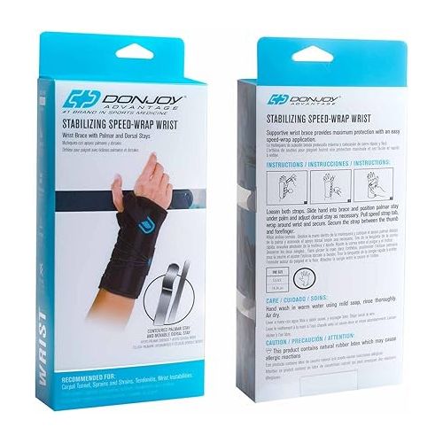  DonJoy Advantage DA161WB02-BLK-R Stabilizing Speed-Wrap Wrist Brace for Carpal Tunnel, Sprains, Strains, Tendonitis, Instabilities, Palm/Dorsal Stays, Right