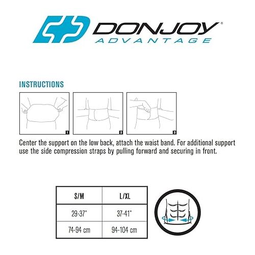  DonJoy Advantage DA161BW01-BLK-L/XL Stabilizing Back Support for Low Back Pains, Strains, Comfortable Foam Padding with Stretch Fabric, Adjustable to fit Large to XL, 37