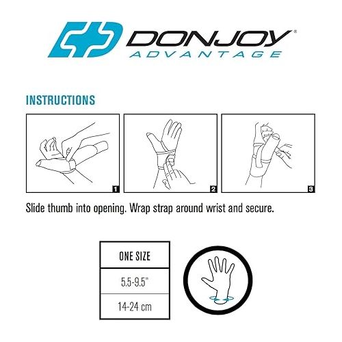  DonJoy DA161TB01-BLK Wrap Around Stabilizing Thumb Splint, Black, Adjustable, Fits 5.5
