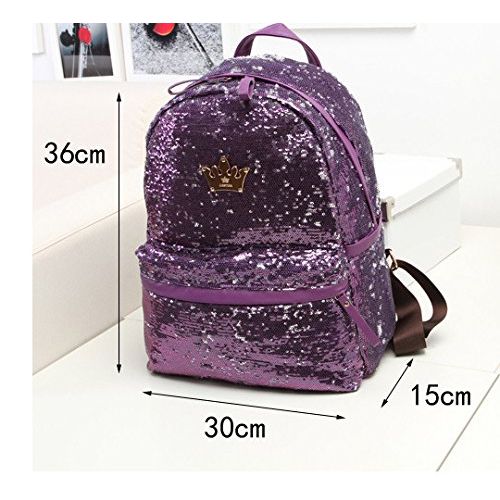  Donalworld Women Sequin Backpack Bling Paillette Glitter School Bag M Purple