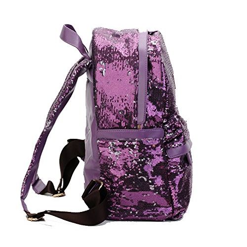  Donalworld Women Sequin Backpack Bling Paillette Glitter School Bag M Purple