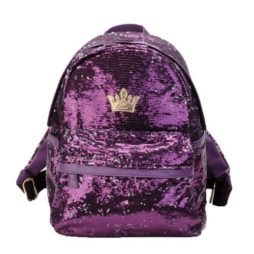  Donalworld Women Sequin Backpack Bling Paillette Glitter School Bag M Purple