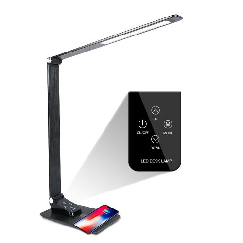  Donewin LED Desk Lamp with USB Port,Premium Metal Office Light with Wireless Charger,Eye-caring Desk Lamp for Officer/Worker,Touch Control,Memory Function,3 Lighting Modes&5 Bright