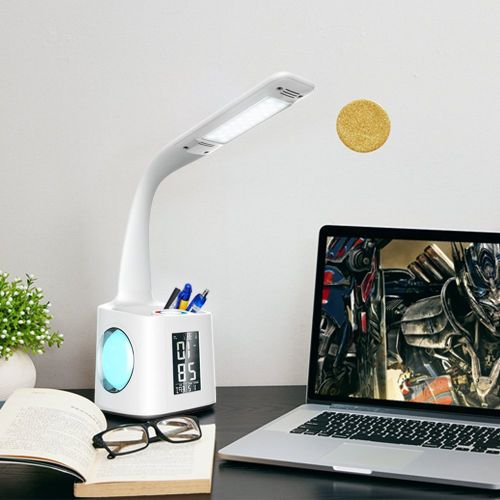  Donewin LED Desk Lamp with USB Charging Port&Pen Holder, Study Light with Clock&Calendar, Study Lamp for Kids/Girls/Boys, Eye-Caring Desk Light for Office/Work/Reading, Colorful Ni