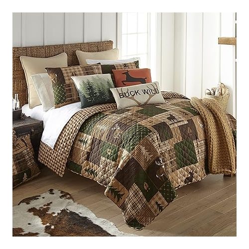  Donna Sharp Full/Queen Bedding Set - 3 Piece - Green Forest Lodge Quilt Set with Full/Queen Quilt and Two Standard Pillow Shams - Fits Queen Size and Full Size Beds - Machine Washable