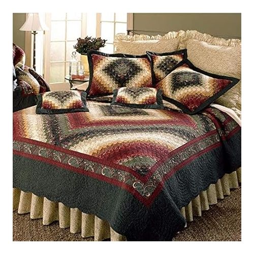  Donna Sharp Contemporary Quilt Bedding Set with Spice Postage Stamp Design - 3-Piece King Size Quilt Set, Includes Quilt, and Two Pillow Shams Perfect for Rustic Decor