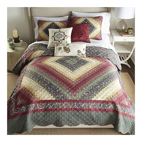  Donna Sharp Contemporary Quilt Bedding Set with Spice Postage Stamp Design - 3-Piece King Size Quilt Set, Includes Quilt, and Two Pillow Shams Perfect for Rustic Decor