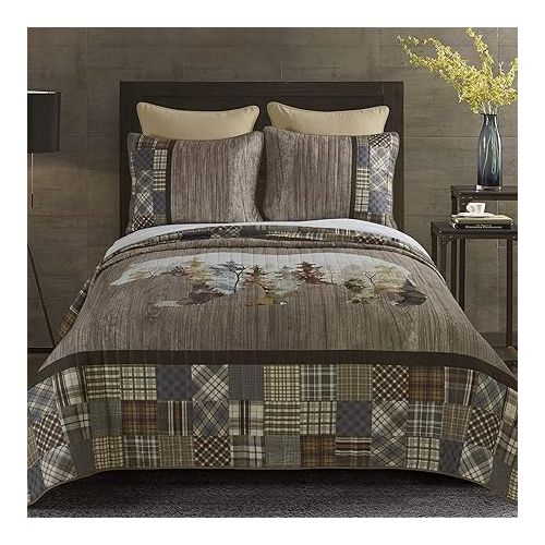  Donna Sharp King Bedding Set - 3 Piece - Chimera Bear Lodge Quilt Set with King Quilt and King Pillow Shams - Machine Washable