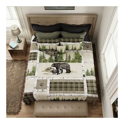  Donna Sharp Twin Bedding Set - 2 Piece - Bear Panels Lodge Quilt Set with Twin Quilt and Standard Pillow Sham - Machine Washable