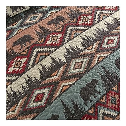  Donna Sharp King Bedding Set - 3 Piece - Bear Totem Lodge Quilt Set with King Quilt and Two King Pillow Shams - Machine Washable