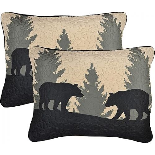  Donna Sharp Full/Queen Bedding Set - 3 Piece - Bear Walk Plaid Lodge Quilt Set with Full/Queen Quilt and Two Standard Pillow Shams - Fits Queen Size and Full Size Beds - Machine Washable